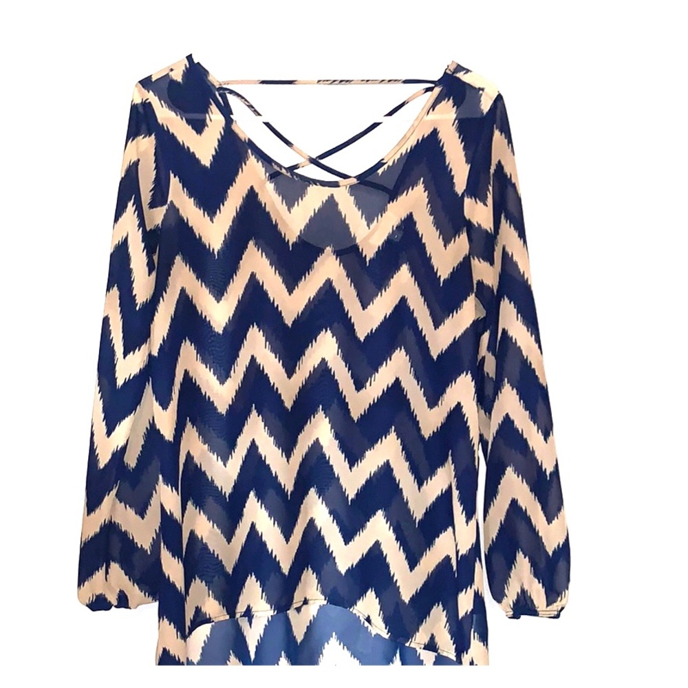 Charming Charlie’s Navy and Tan Chevron Blouse